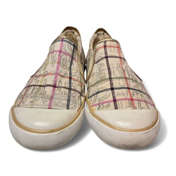 Coach Beale Poppy Plaid Slip On Sneakers Women's Metallic Gold Cap Toe 5.5 - Picture 2 of 11